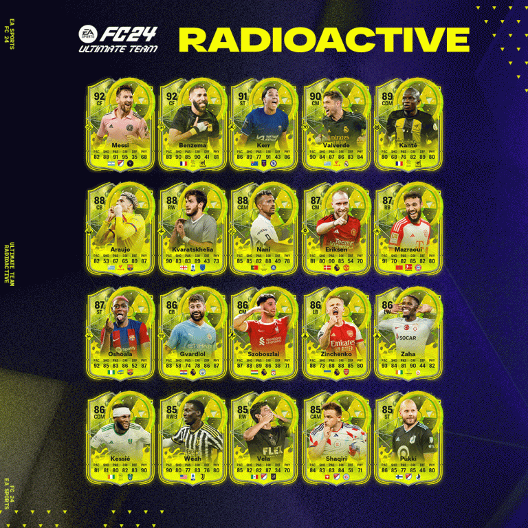 Incluez facilement Messi, Benzema ou Kanté dans toutes vos équipes FC 24 avec la nouvelle promo Radioactive !