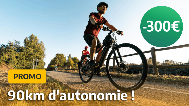 Avec son autonomie de 90km et une promotion de 300 €, ce vélo électrique est assuré de vous emmener partout !