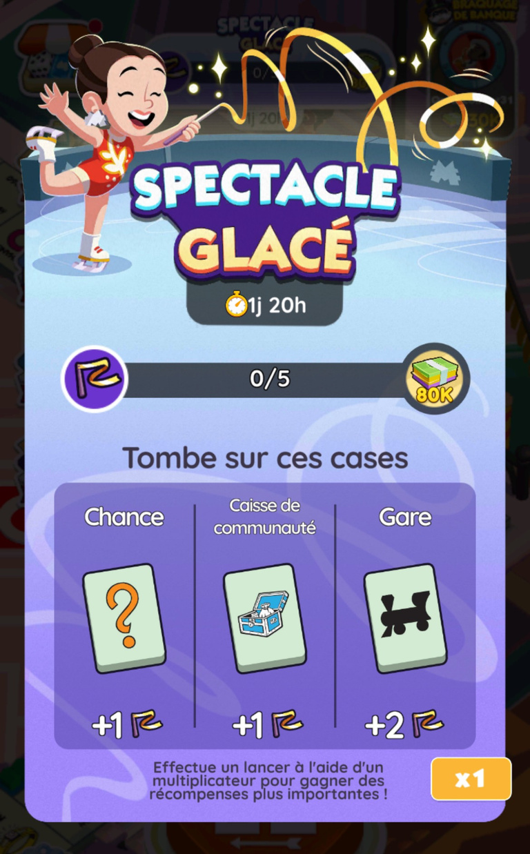 15 000 dés et 723 jetons Peg-E à récupérer gratuitement sur Monopoly GO! via l'événement "Spectacle glacé"