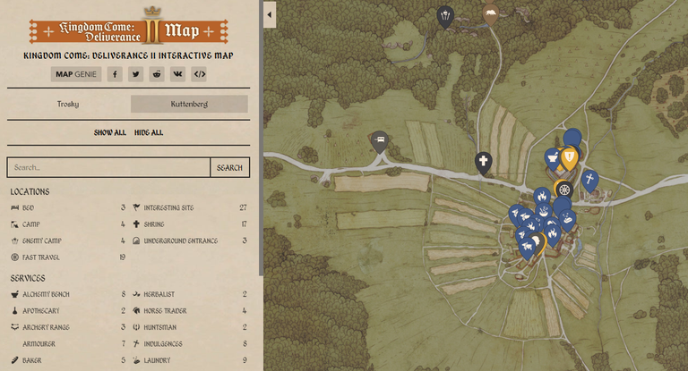 Carte interactive Kingdom Come 2 : Laquelle choisir pour ne rien louper de Trosky et de Kuttenberg ?