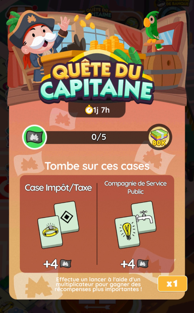 17 410 dés et 199 pioches à récupérer gratuitement sur Monopoly GO! via l'événement "Quête du capitaine" 17 410 dés et 199 pioches à récupérer gratuitement sur Monopoly GO! via l'événement "Quête du capitaine"