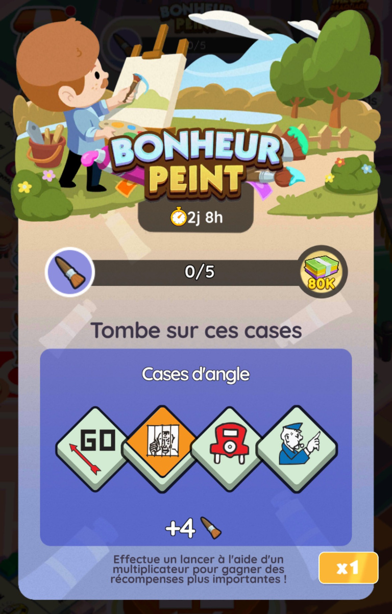 17 695 dés et 212 pioches à récupérer gratuitement sur Monopoly Go via l'événement "Bonheur peint" 17 695 dés et 212 pioches à récupérer gratuitement sur Monopoly Go via l'événement "Bonheur peint"