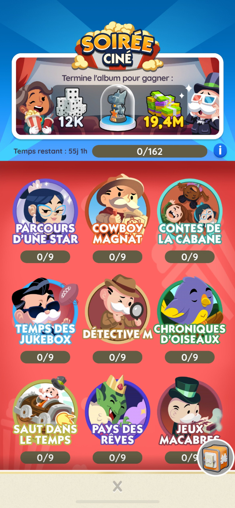 Un pion et un bouclier gratuits ainsi que 12 000 lancers de dés à gagner sur Monopoly GO! avec le nouvel album "Soirée ciné" Un pion et un bouclier gratuits ainsi que 12 000 lancers de dés à gagner sur Monopoly GO! avec le nouvel album "Soirée ciné"