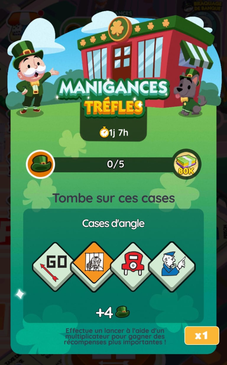 18 205 dés et 3 430 points d'événement gratuits à récupérer sur Monopoly GO! via l'événement "Manigances trèfles"