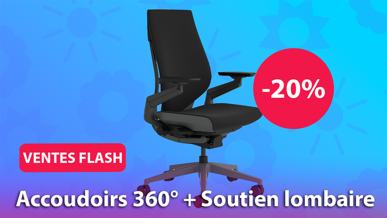 Ventes Flash Amazon : -20% sur la chaise ergonomique avec ses accoudoirs 360°