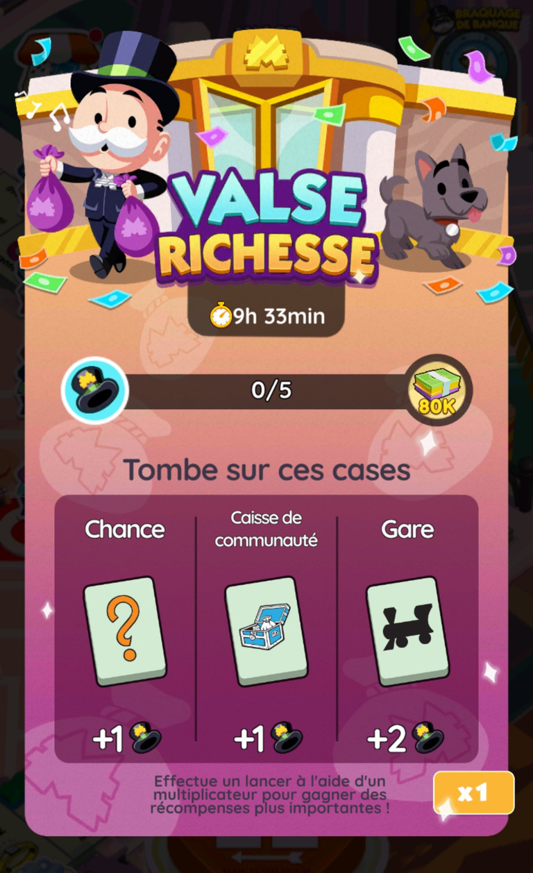 10 940 dés et 599 jetons Peg-E gratuits à récupérer sur Monopoly GO! via l'événement "Valse richesse" 10 940 dés et 599 jetons Peg-E gratuits à récupérer sur Monopoly GO! via l'événement "Valse richesse"
