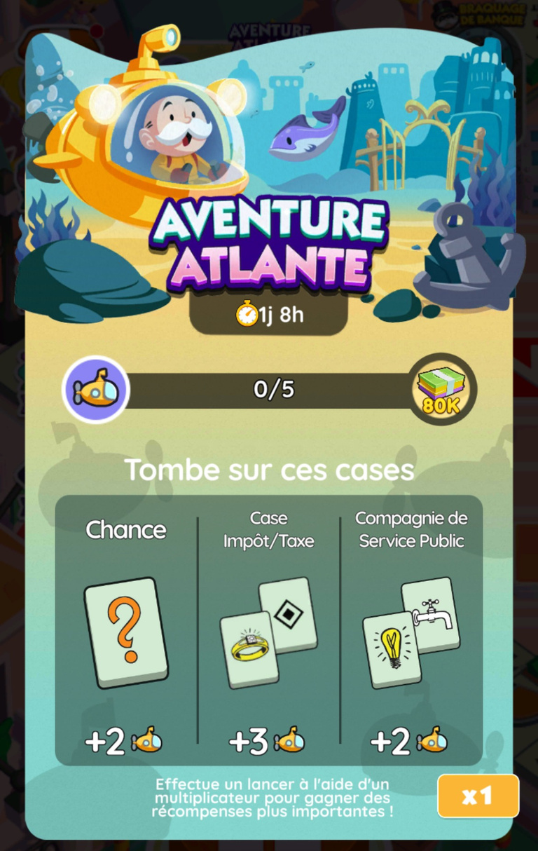 17 465 dés et 3 430 points d'événement gratuits à récupérer sur Monopoly GO! via l'événement "Aventure Atlante"
