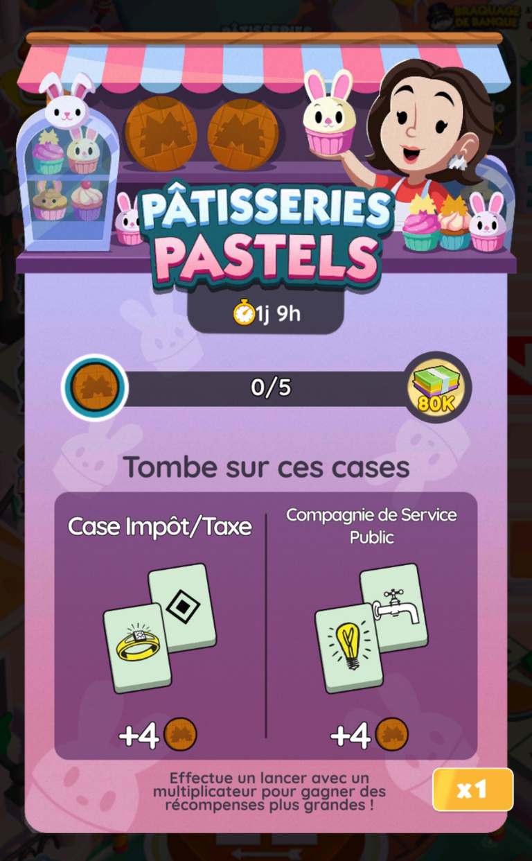 17 465 dés et 211 points triage jonglage gratuits à récupérer sur Monopoly GO! via l'événement "Patisseries pastels"