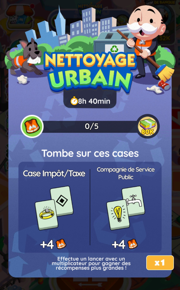 10 940 dés et 599 jeton Peg-E gratuits à récupérer sur Monopoly GO! via l'événement "Nettoyage urbain" 10 940 dés et 599 jeton Peg-E gratuits à récupérer sur Monopoly GO! via l'événement "Nettoyage urbain"