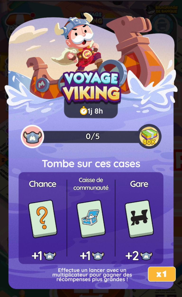 18 310 dés et 70 points d'événements gratuits à récupérer sur Monopoly GO! via l'événement "Voyage viking" 18 310 dés et 70 points d'événements gratuits à récupérer sur Monopoly GO! via l'événement "Voyage viking"