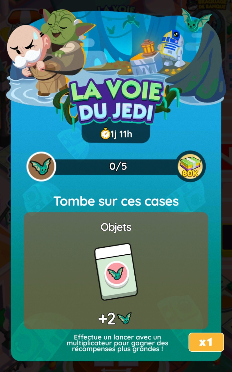 18 205 dés et 3 780 points d'événement à récupérer gratuitement sur Monopoly GO! x Star Wars via l'événement "La voie du Jedi" 18 205 dés et 3 780 points d'événement à récupérer gratuitement sur Monopoly GO! x Star Wars via l'événement "La voie du Jedi"