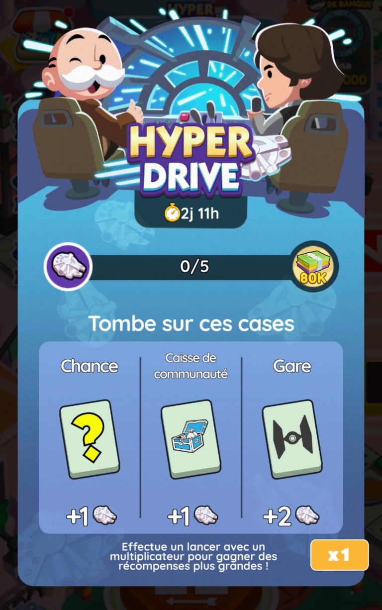 18 205 dés et 3 780 points d'événement à récupérer gratuitement sur Monopoly GO! x Star Wars via l'événement "Hyper Drive" 18 205 dés et 3 780 points d'événement à récupérer gratuitement sur Monopoly GO! x Star Wars via l'événement "Hyper Drive"