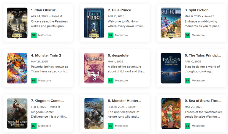 Les 10 meilleurs jeux vidéo de l'année 2025 jusqu'à maintenant ne plairont pas forcément a tout le monde...