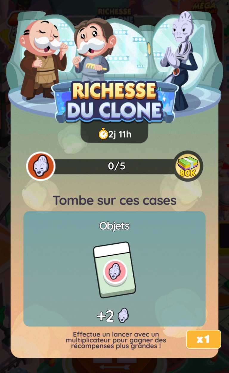 18 205 dés et 3 430 points d'événements gratuits à récupérer sur Monopoly GO! x Star Wars via l'événement "Richesse du clone"