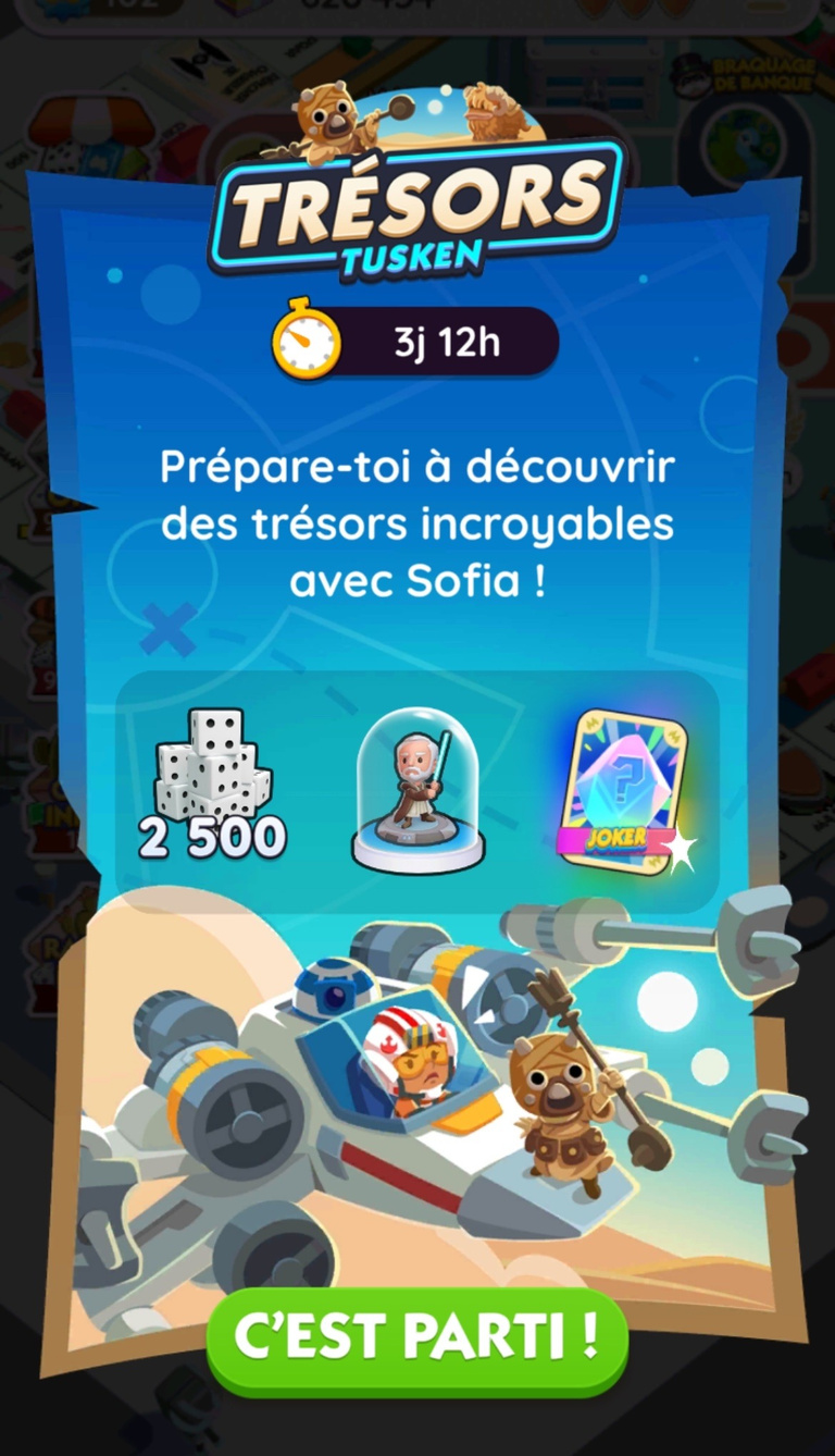 Monopoly Go! : Un pion exclusif "Obi-Wan Kenobi" à gagner gratuitement via l'événement "Trésors Tusken" Monopoly Go! : Un pion exclusif "Obi-Wan Kenobi" à gagner gratuitement via l'événement "Trésors Tusken"
