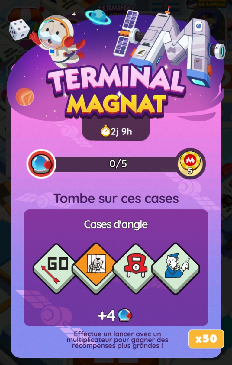 18 205 dés et 725 jetons Peg-E gratuits à récupérer sur Monopoly GO! x Star Wars via l'événement "Terminal Magnat" 18 205 dés et 725 jetons Peg-E gratuits à récupérer sur Monopoly GO! x Star Wars via l'événement "Terminal Magnat"