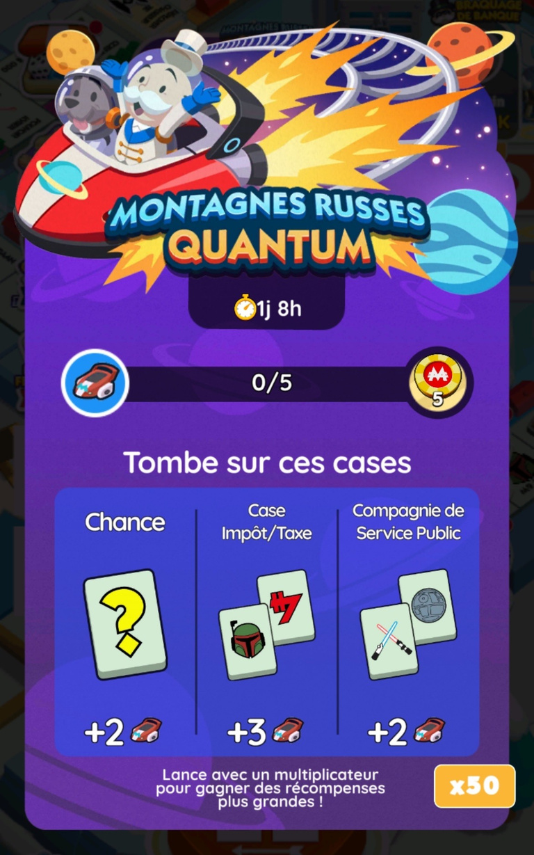 18 205 dés et 725 jetons Peg-E gratuits à récupérer sur Monopoly GO! x Star Wars via l'événement "Montagnes russes quantum"