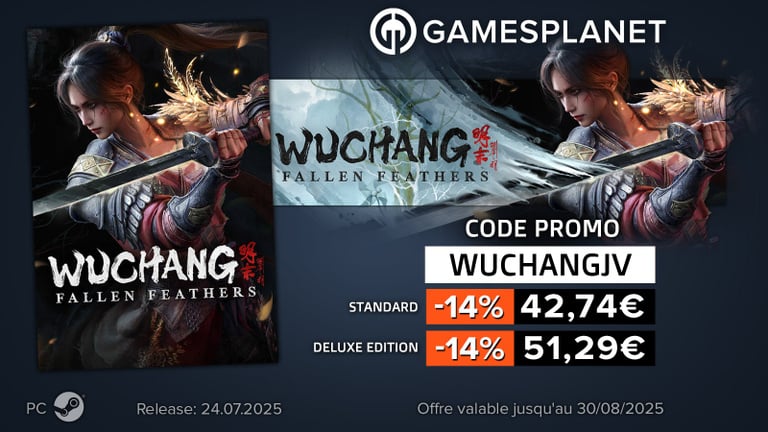 Wuchang Fallen Feathers : le Souls-like de l'été est déjà en promo chez Gamesplanet ! Wuchang Fallen Feathers : le Souls-like de l'été est déjà en promo chez Gamesplanet !