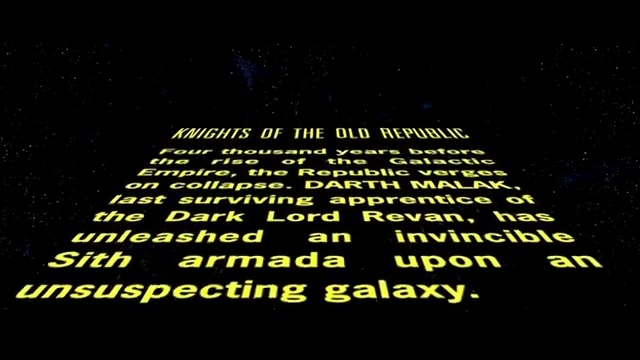 Comme tous les films Star Wars, KOTOR commence avec un bloc de texte