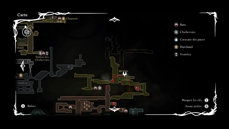 Carte Bilesac Silksong : où récupérer la map de la zone Bilewater ?