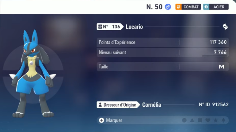 Informations sur le Lucario de Cornélia
