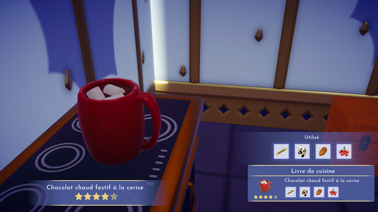 Chocolat chaud festif Disney Dreamlight Valley : myrtille, cerise, menthe… Comment préparer cette recette quatre étoiles ? 