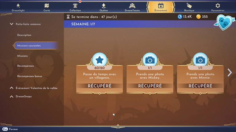 Voie des étoiles Patte-faute romance Disney Dreamlight Valley : toutes les explications et missions de cet événement