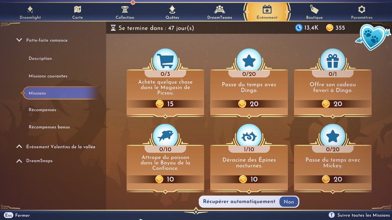 Voie des étoiles Patte-faute romance Disney Dreamlight Valley : toutes les explications et missions de cet événement