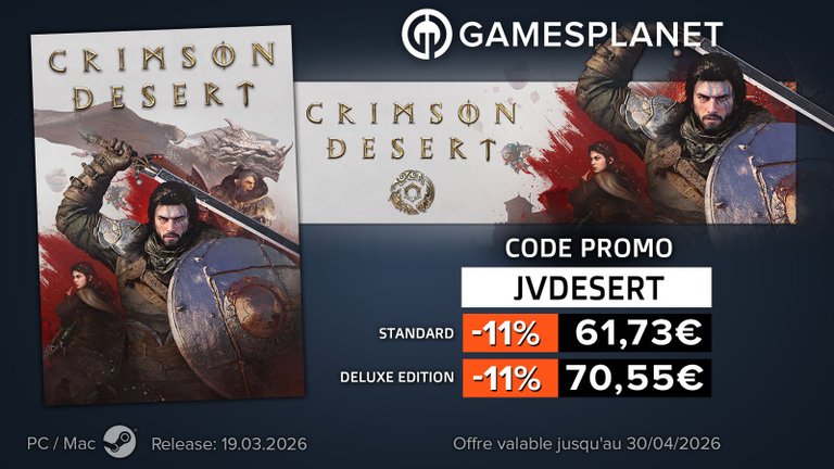 Jouez à Crimson Desert et Death Stranding 2: On The Beach à prix réduit, grâce à Gamesplanet ! Jouez à Crimson Desert et Death Stranding 2: On The Beach à prix réduit, grâce à Gamesplanet !