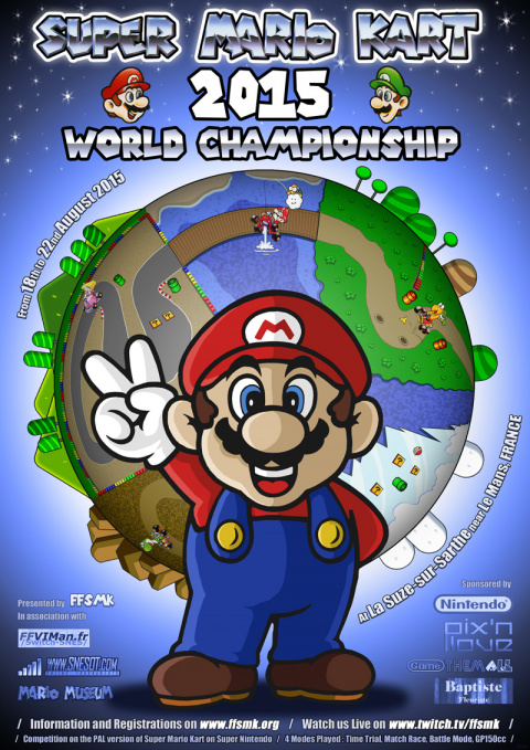 Affiche du championnat du monde de Super Mario Kart.