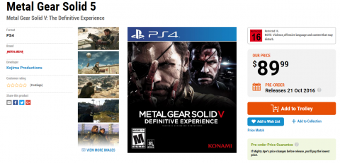 Metal Gear Solid 5 : Definitive Experience apparaît sur une boutique en ligne