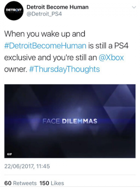 Quand le compte Twitter de Detroit : Become Human trolle la Xbox One