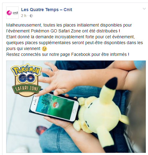 (MAJ) Pokémon GO : l'événement Safari Zone parisien victime de son succès en quelques minutes ! Une nouvelle vague de places et d'inscriptions arrive