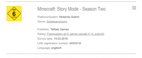 Minecraft : Story Mode Saison 2 listé sur Nintendo Switch