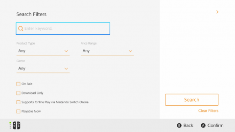 Nintendo Switch : l'eShop se pare de filtres de recherche