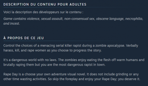 Steam : un jeu sur le viol apparaît sur la boutique de Valve