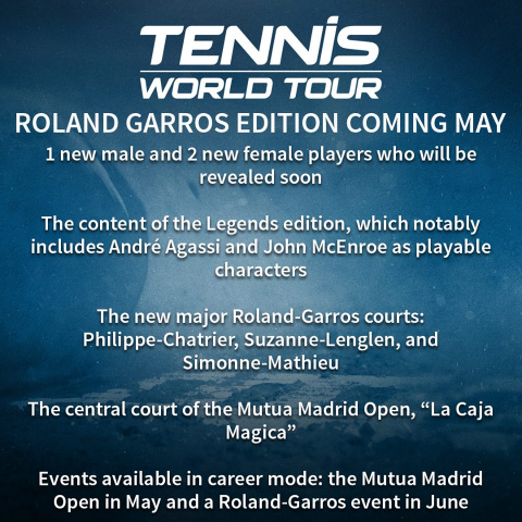 Tennis World Tour : BigBen lancera une édition Roland-Garros en mai