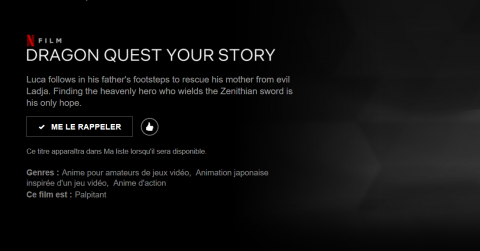 Dragon Quest : Your Story - le film d'animation listé sur Netflix France