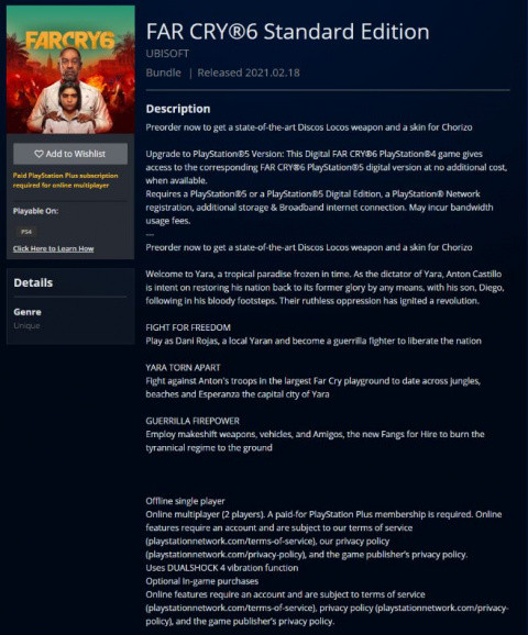 [MàJ] Far Cry 6 en fuite sur le PS Store : Première image, scénario et date de sortie
