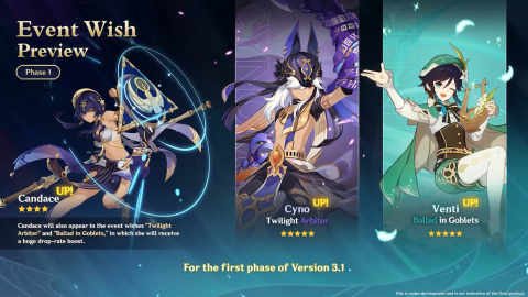 Genshin Impact, la version 3.1 en résumé: Nouveaux personnages, un jeu de cartes et un animé annoncé !